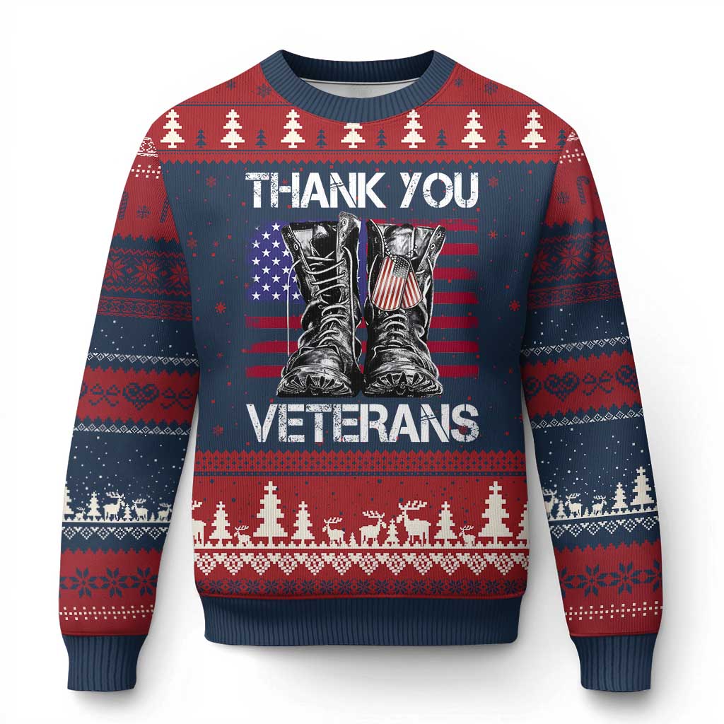 Thank You Veterans Ugly Christmas Sweater American Flag Military Supportive Veterans Day - Wonder Print Shop