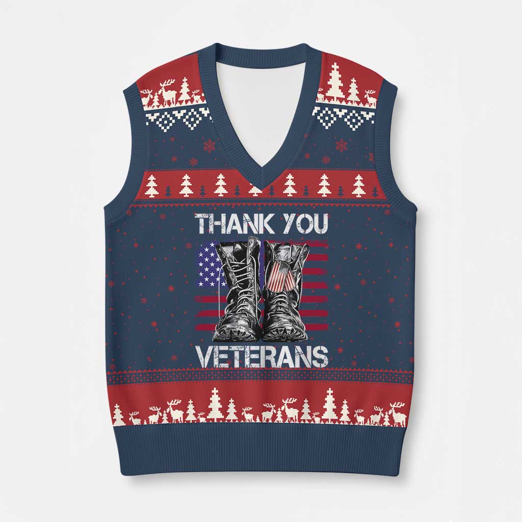 Thank You Veterans V-Neck Knit Sweater Vest American Flag Military Supportive Veterans Day - Wonder Print Shop