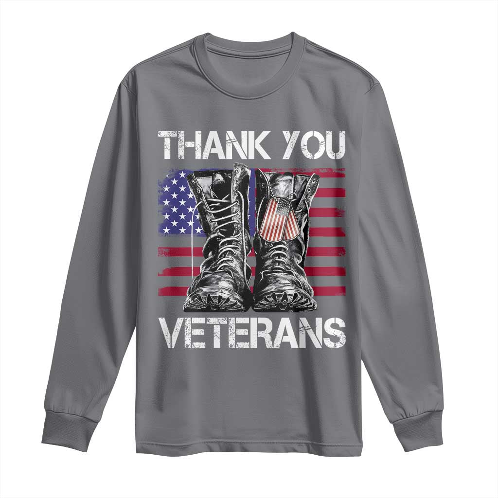 Thank You Veterans Long Sleeve Shirt American Flag Military Supportive Veterans Day - Wonder Print Shop