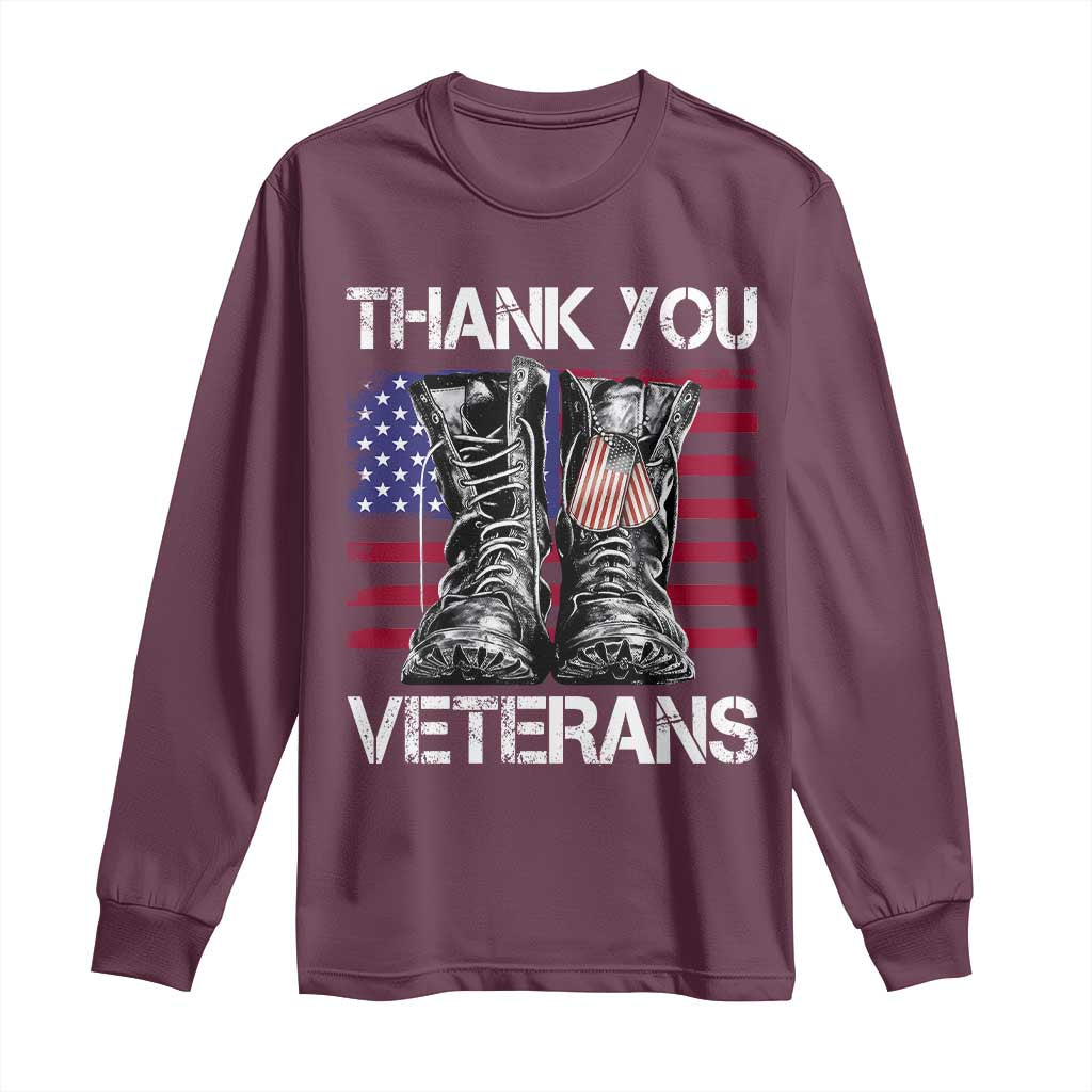 Thank You Veterans Long Sleeve Shirt American Flag Military Supportive Veterans Day - Wonder Print Shop
