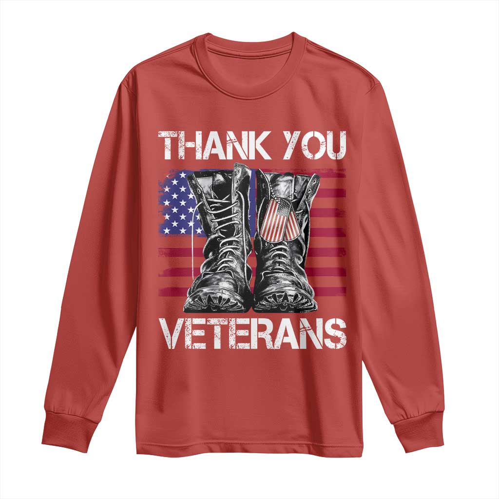 Thank You Veterans Long Sleeve Shirt American Flag Military Supportive Veterans Day - Wonder Print Shop