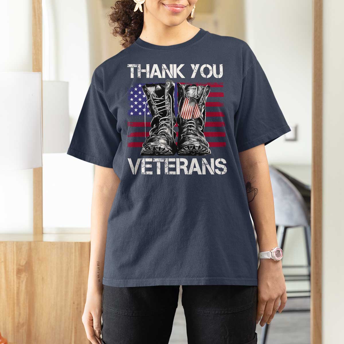 Thank You Veterans T Shirt For Women American Flag Military Supportive Veterans Day - Wonder Print Shop