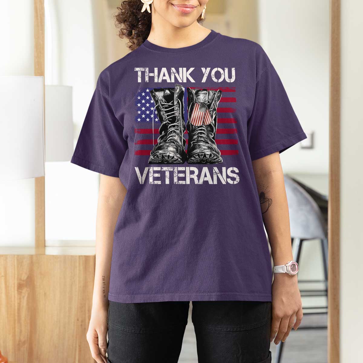 Thank You Veterans T Shirt For Women American Flag Military Supportive Veterans Day - Wonder Print Shop