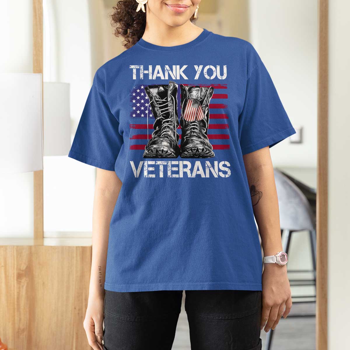 Thank You Veterans T Shirt For Women American Flag Military Supportive Veterans Day - Wonder Print Shop