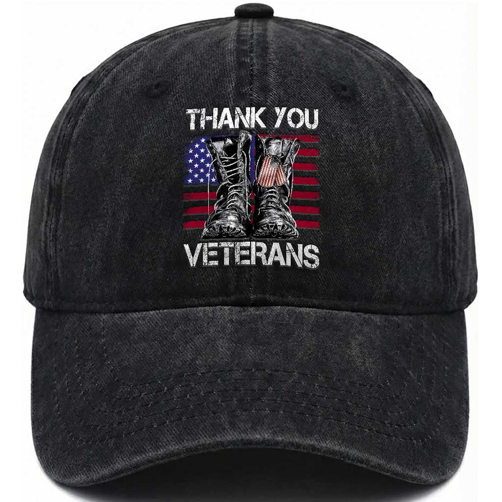 Thank You Veterans Washed Cotton Baseball Cap American Flag Military Supportive Veterans Day