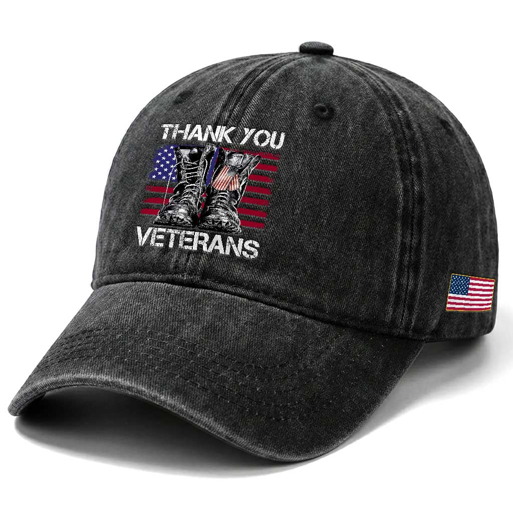 Thank You Veterans Washed Cotton Baseball Cap American Flag Military Supportive Veterans Day