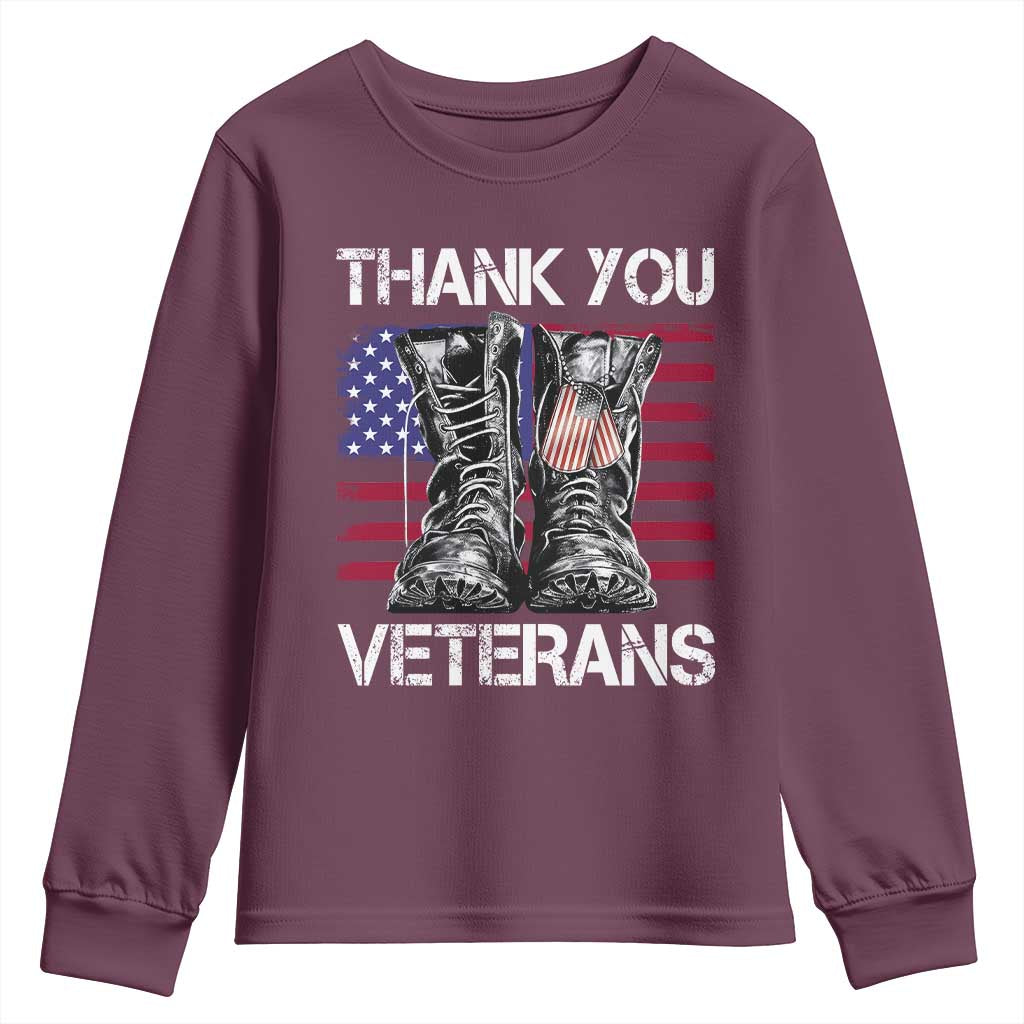Thank You Veterans Youth Sweatshirt American Flag Military Supportive Veterans Day - Wonder Print Shop