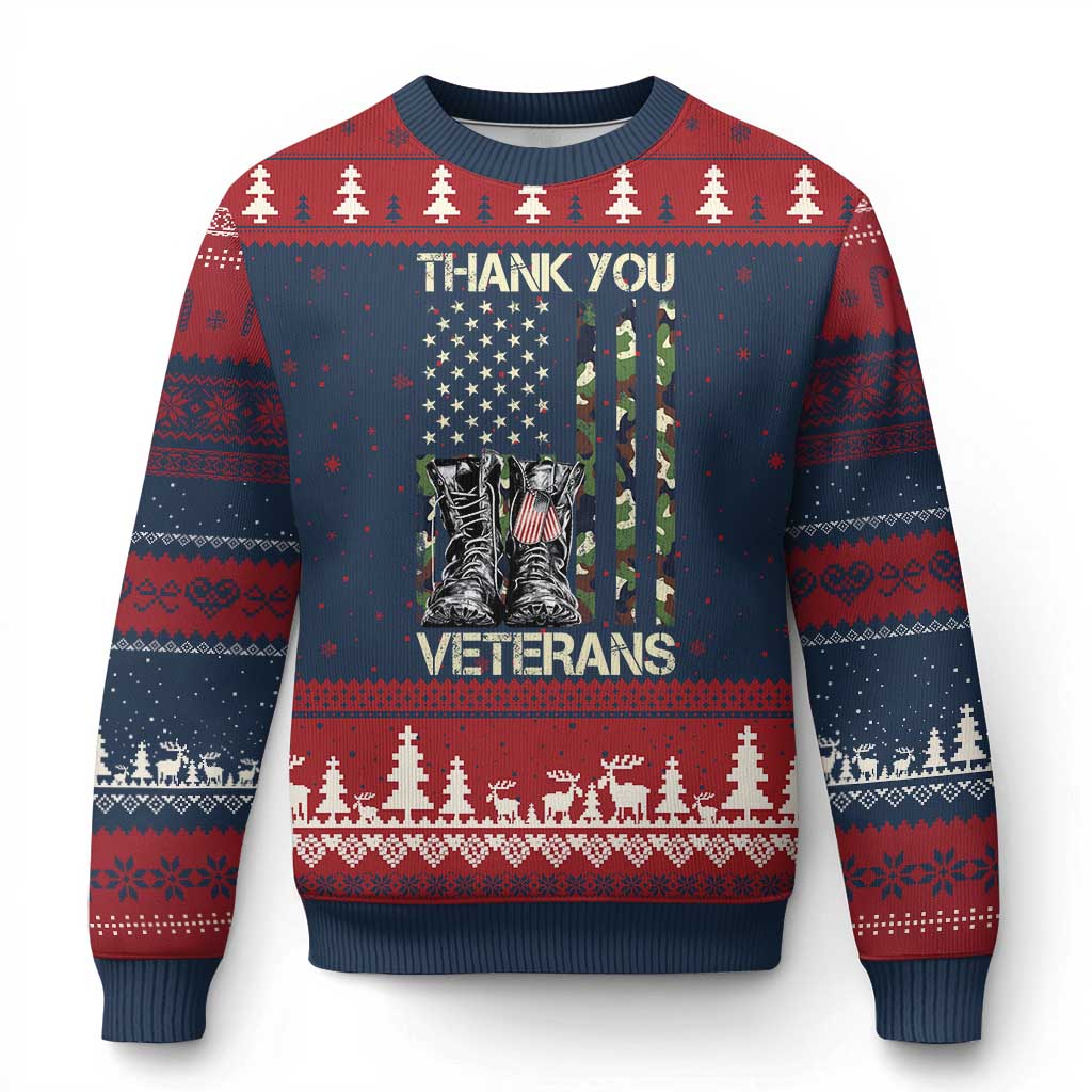 Thank You Veterans Ugly Christmas Sweater Camo American Flag Military Supportive Veterans Day - Wonder Print Shop