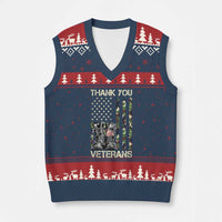 Thank You Veterans V-Neck Knit Sweater Vest Camo American Flag Military Supportive Veterans Day - Wonder Print Shop
