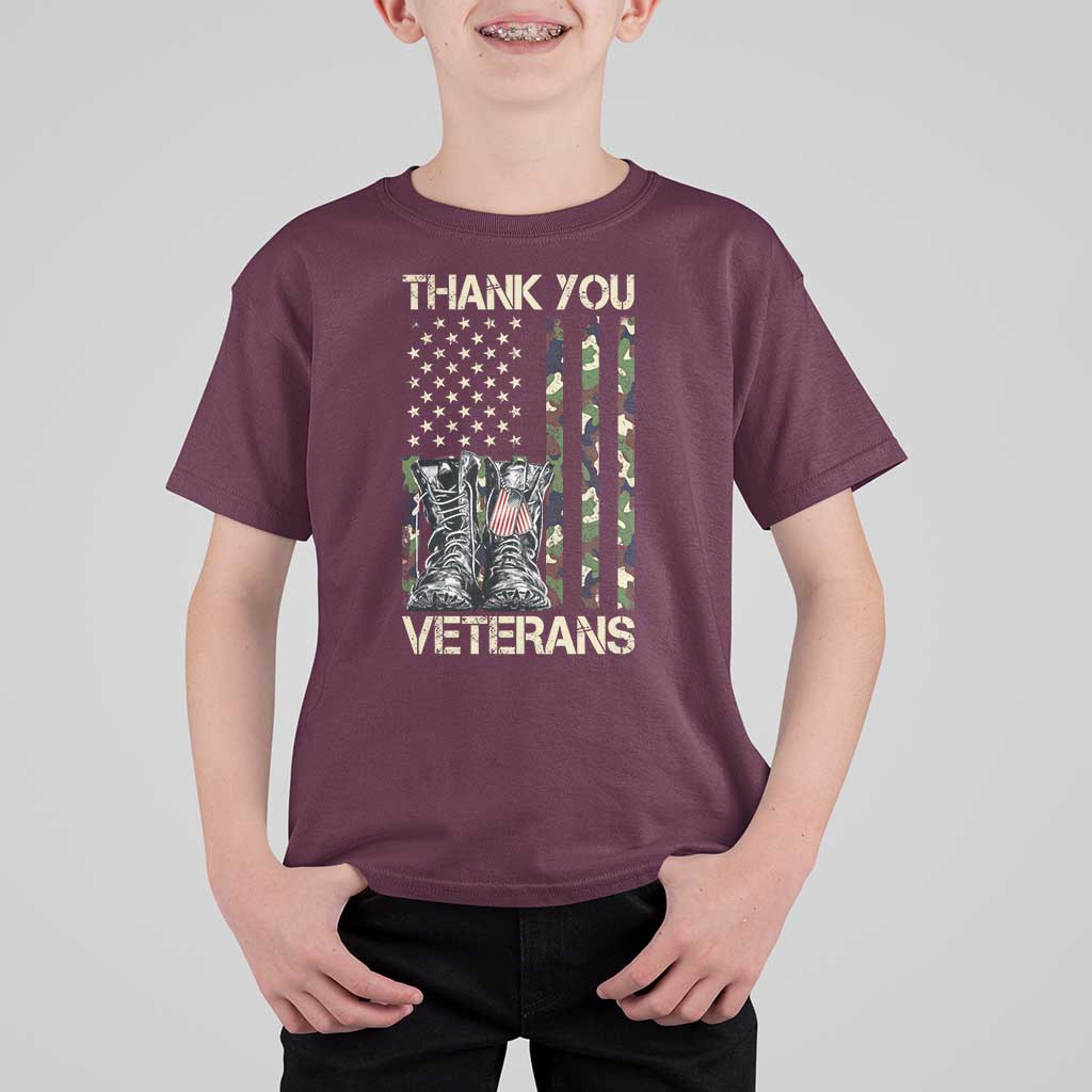 Thank You Veterans T Shirt For Kid Camo American Flag Military Supportive Veterans Day - Wonder Print Shop