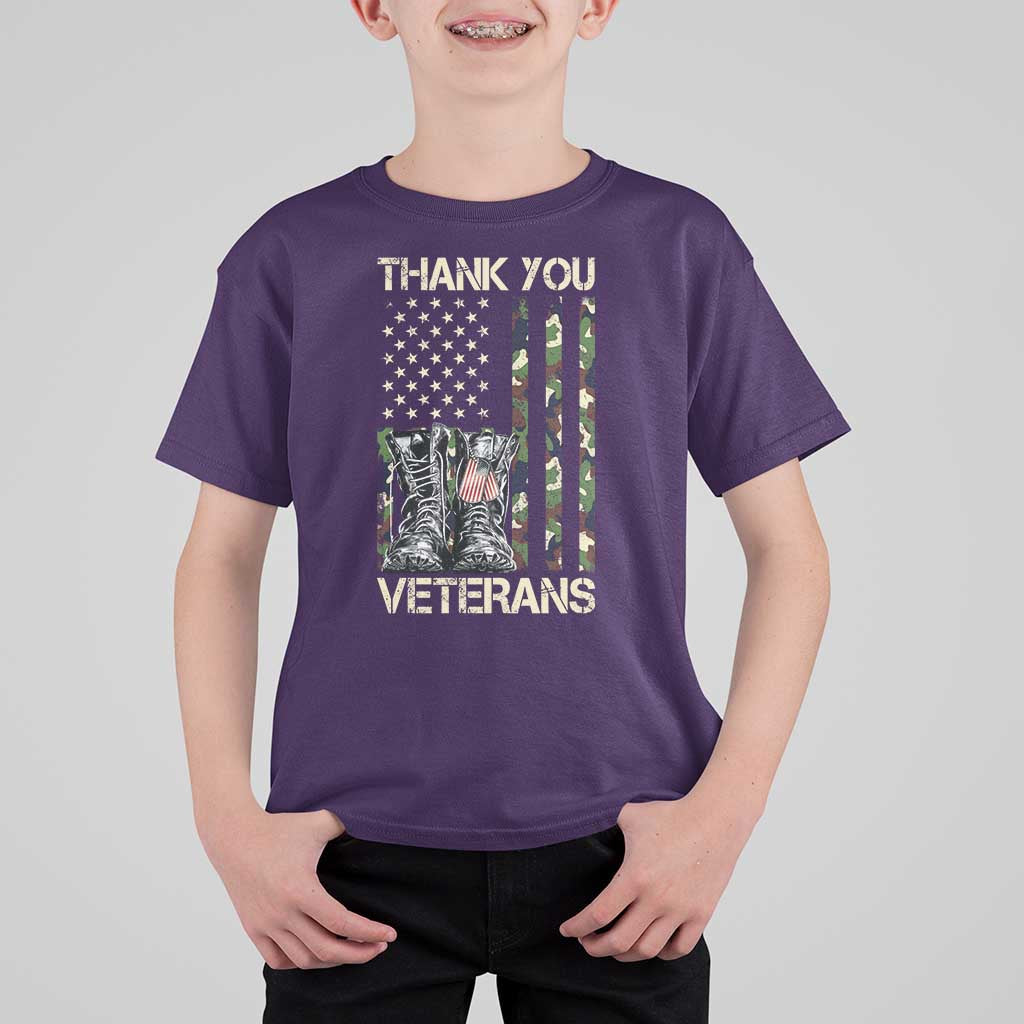 Thank You Veterans T Shirt For Kid Camo American Flag Military Supportive Veterans Day - Wonder Print Shop