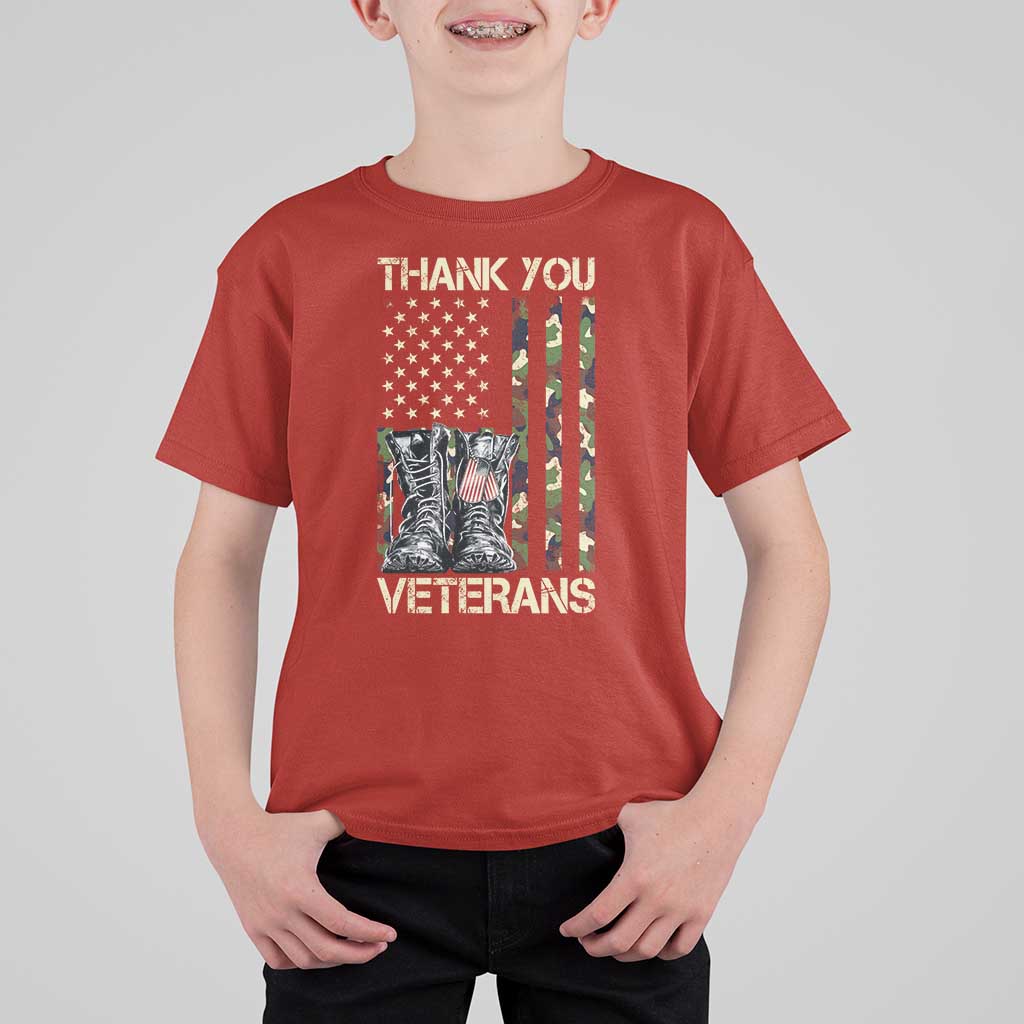 Thank You Veterans T Shirt For Kid Camo American Flag Military Supportive Veterans Day - Wonder Print Shop