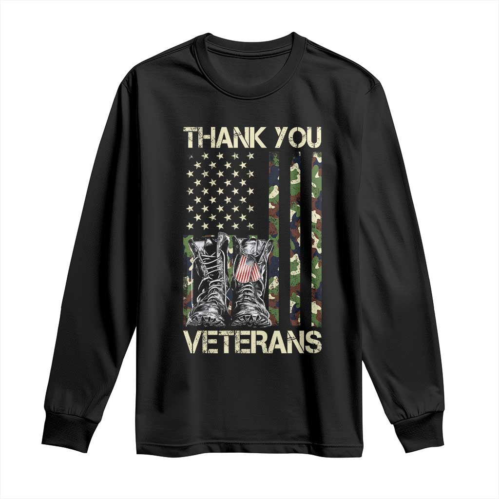 Thank You Veterans Long Sleeve Shirt Camo American Flag Military Supportive Veterans Day - Wonder Print Shop