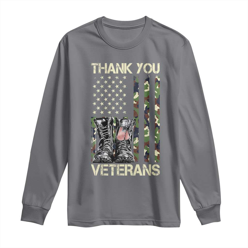 Thank You Veterans Long Sleeve Shirt Camo American Flag Military Supportive Veterans Day - Wonder Print Shop