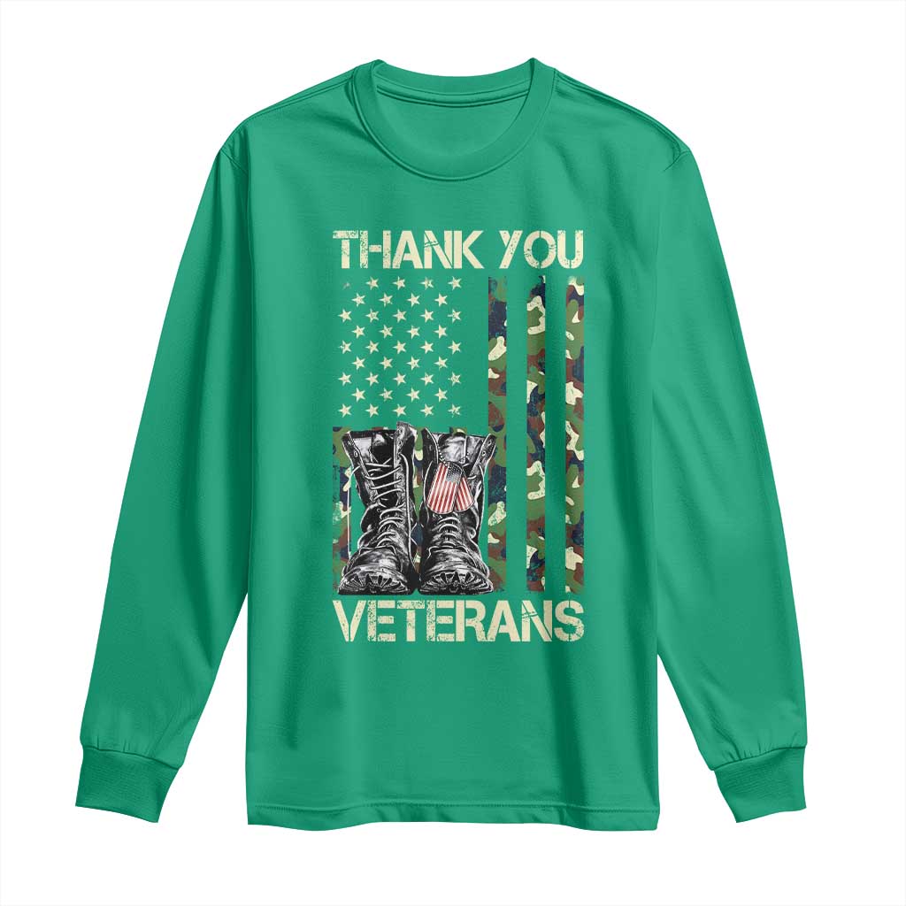Thank You Veterans Long Sleeve Shirt Camo American Flag Military Supportive Veterans Day - Wonder Print Shop
