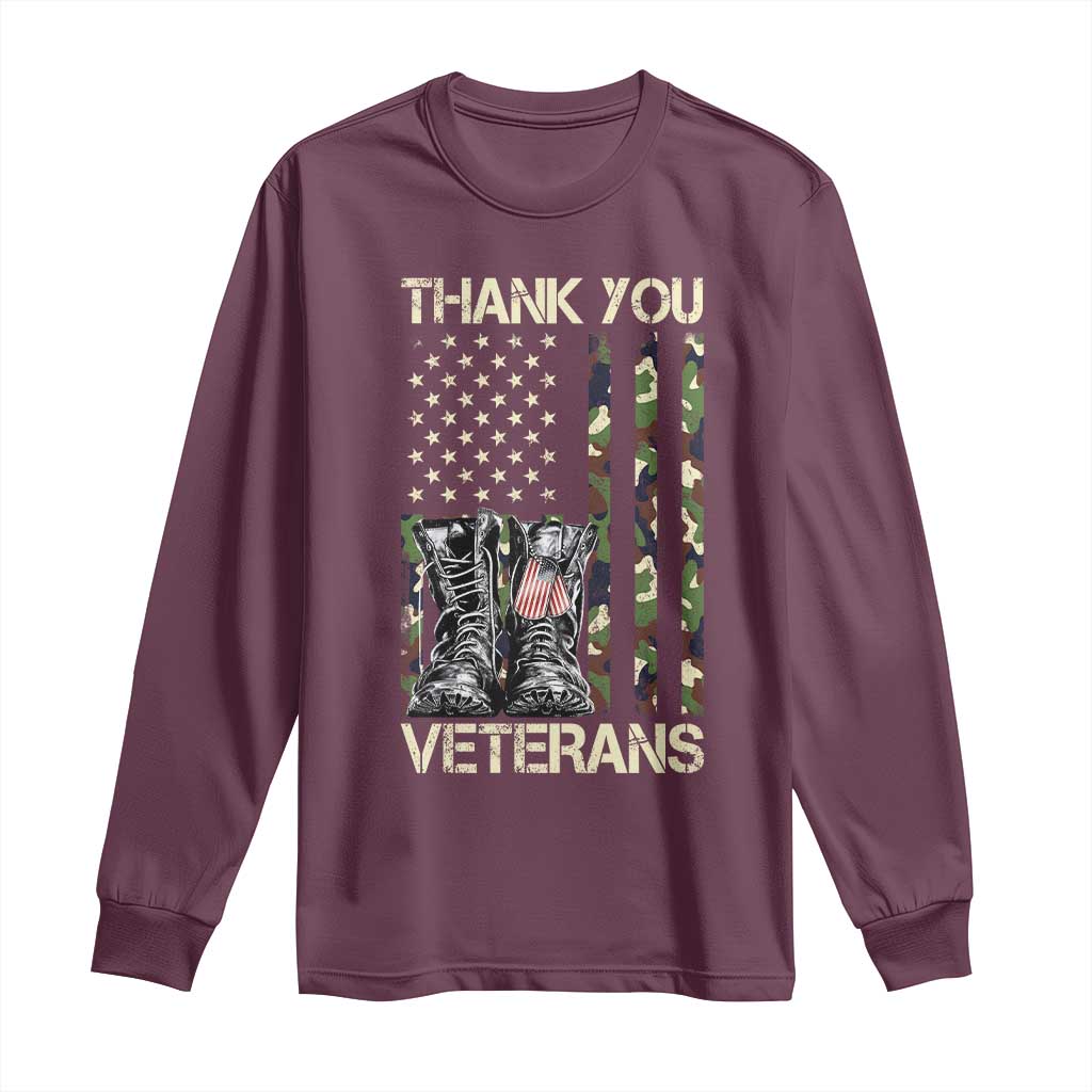 Thank You Veterans Long Sleeve Shirt Camo American Flag Military Supportive Veterans Day - Wonder Print Shop