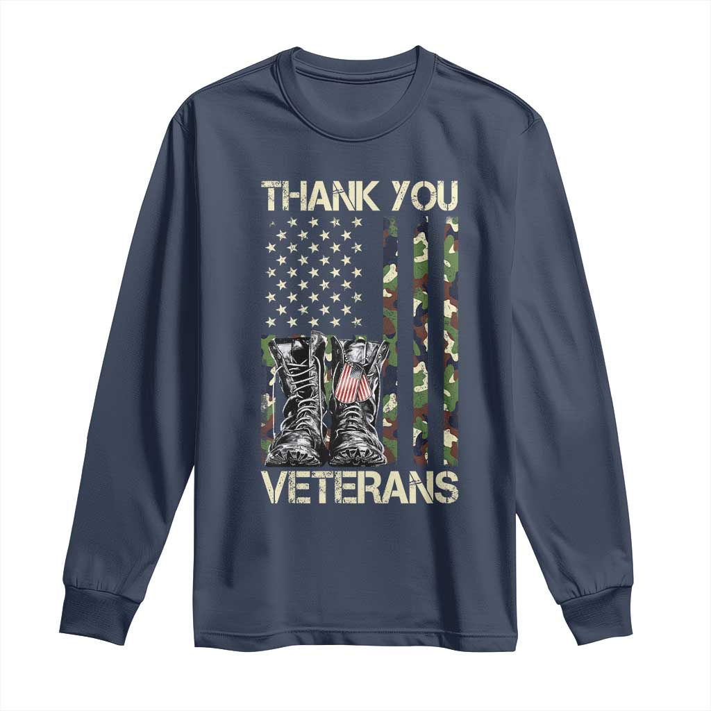 Thank You Veterans Long Sleeve Shirt Camo American Flag Military Supportive Veterans Day - Wonder Print Shop