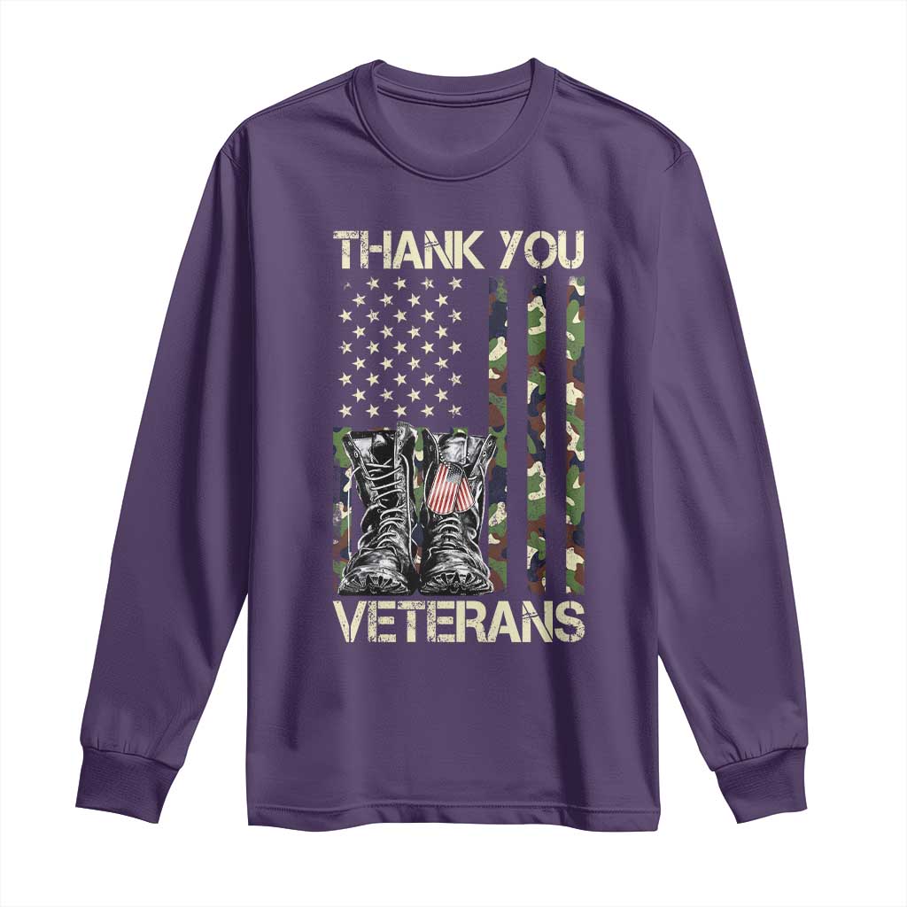Thank You Veterans Long Sleeve Shirt Camo American Flag Military Supportive Veterans Day - Wonder Print Shop