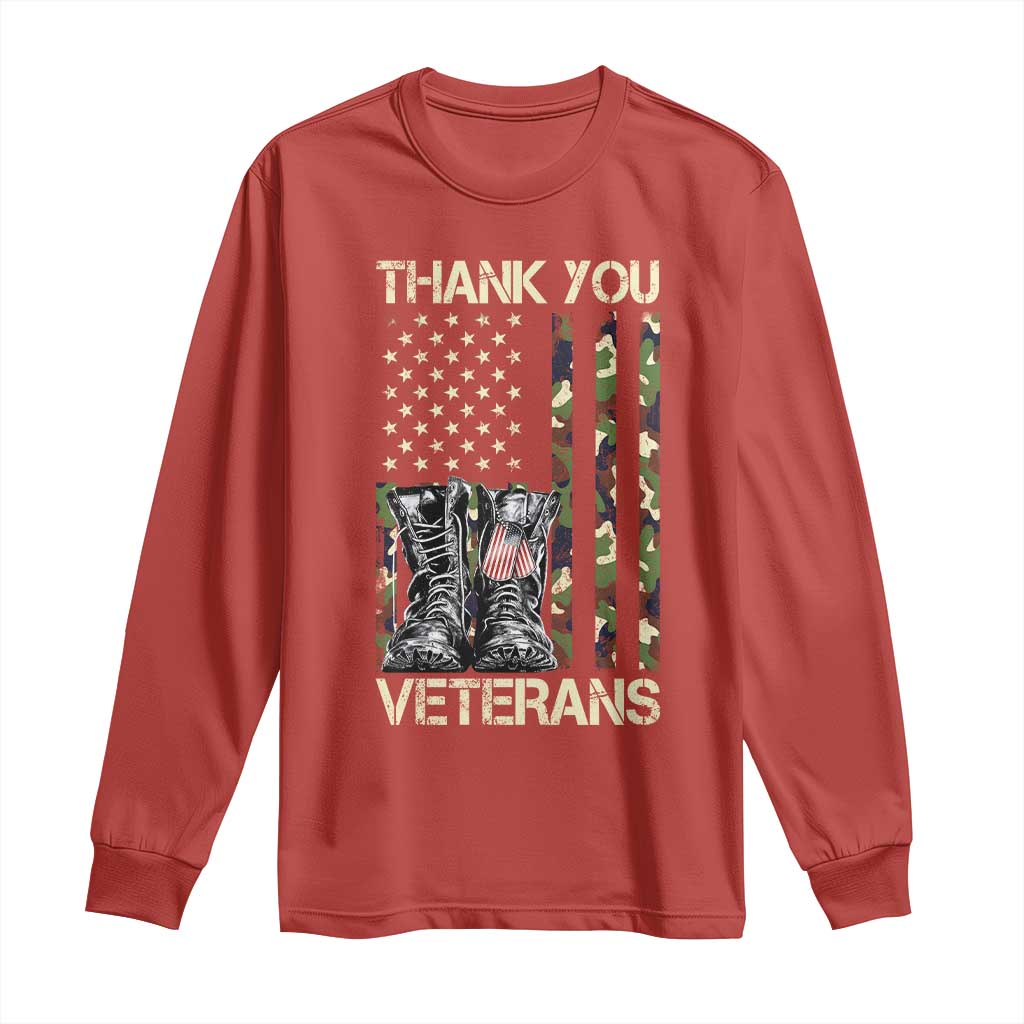 Thank You Veterans Long Sleeve Shirt Camo American Flag Military Supportive Veterans Day - Wonder Print Shop
