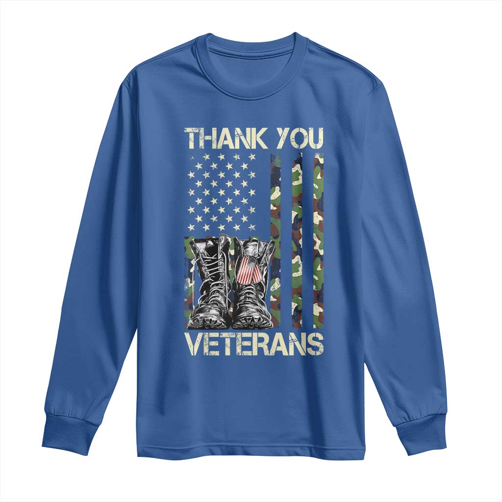 Thank You Veterans Long Sleeve Shirt Camo American Flag Military Supportive Veterans Day - Wonder Print Shop