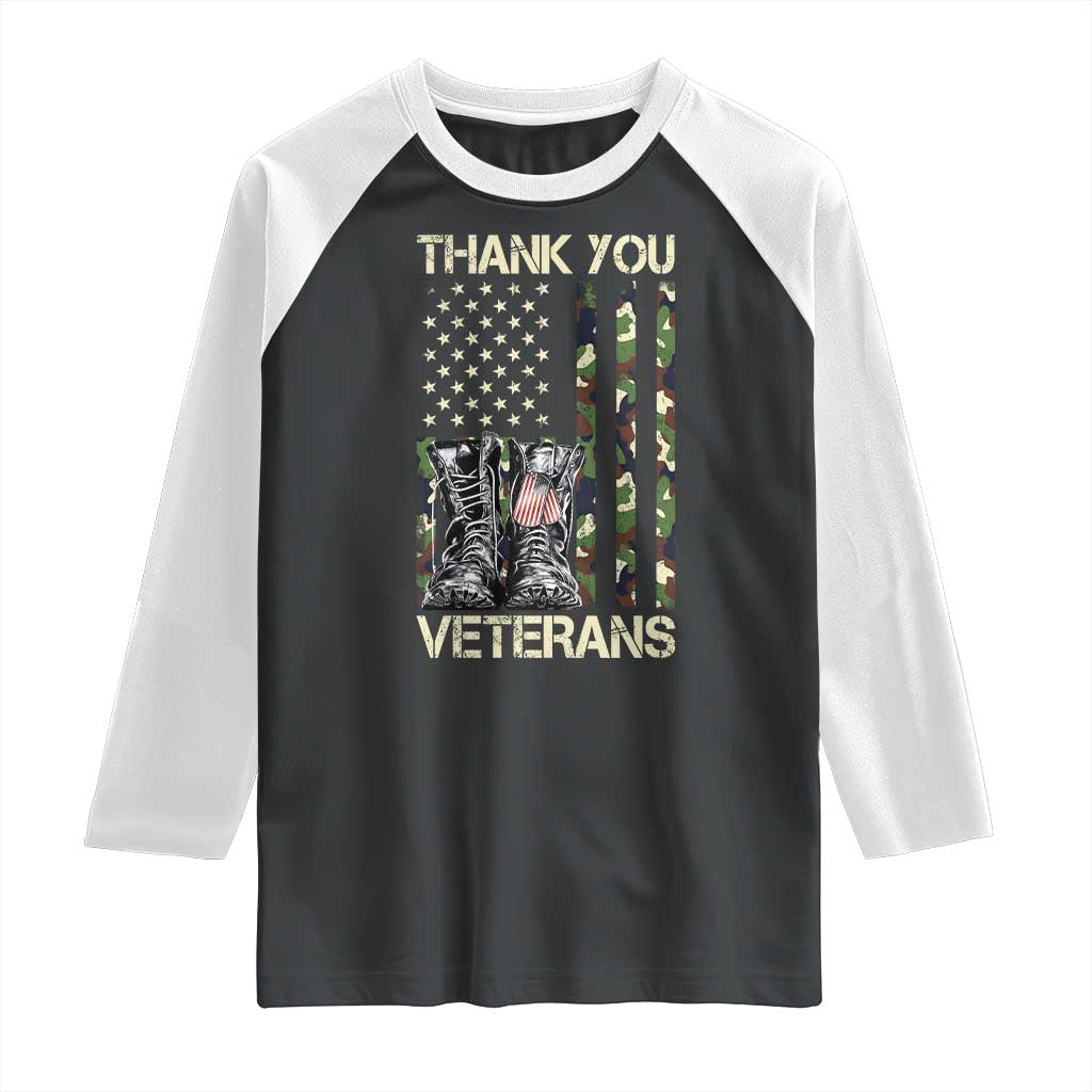 Thank You Veterans Raglan Shirt Camo American Flag Military Supportive Veterans Day - Wonder Print Shop