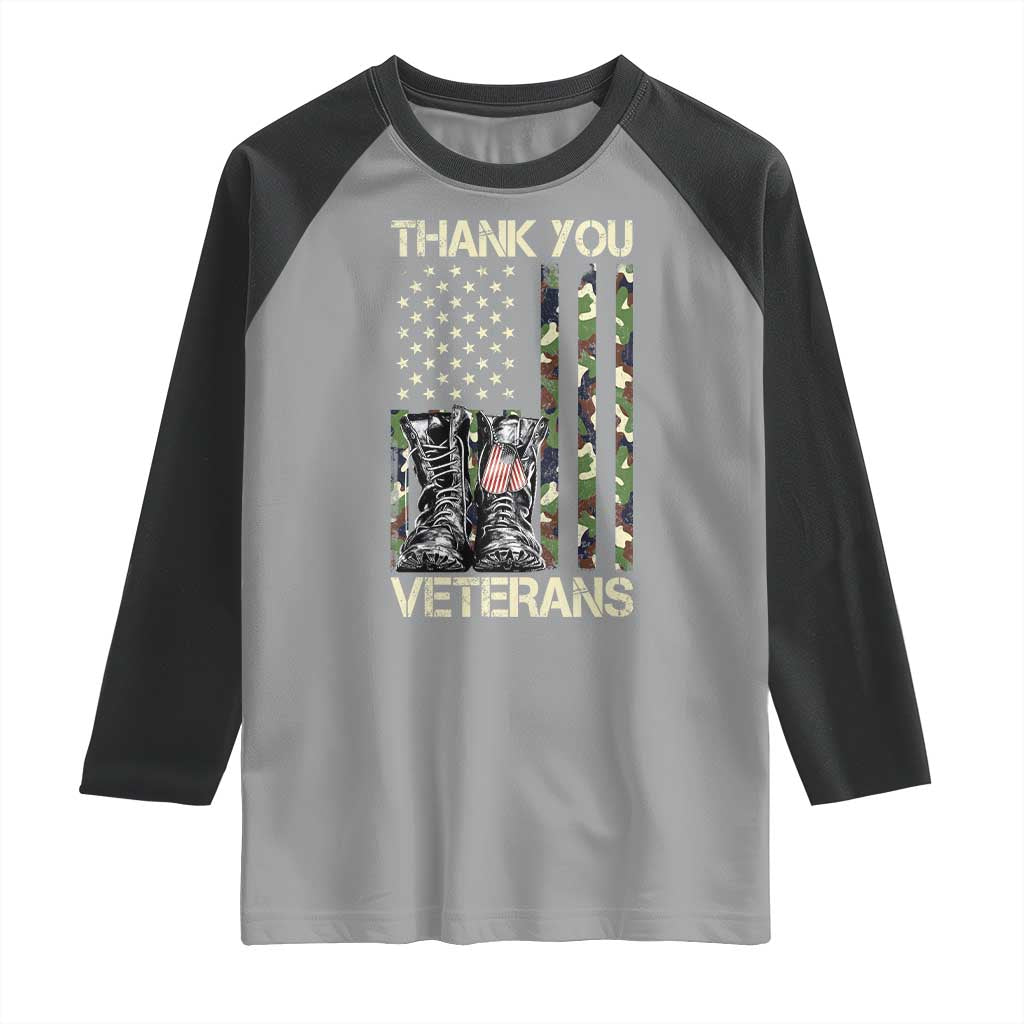 Thank You Veterans Raglan Shirt Camo American Flag Military Supportive Veterans Day - Wonder Print Shop