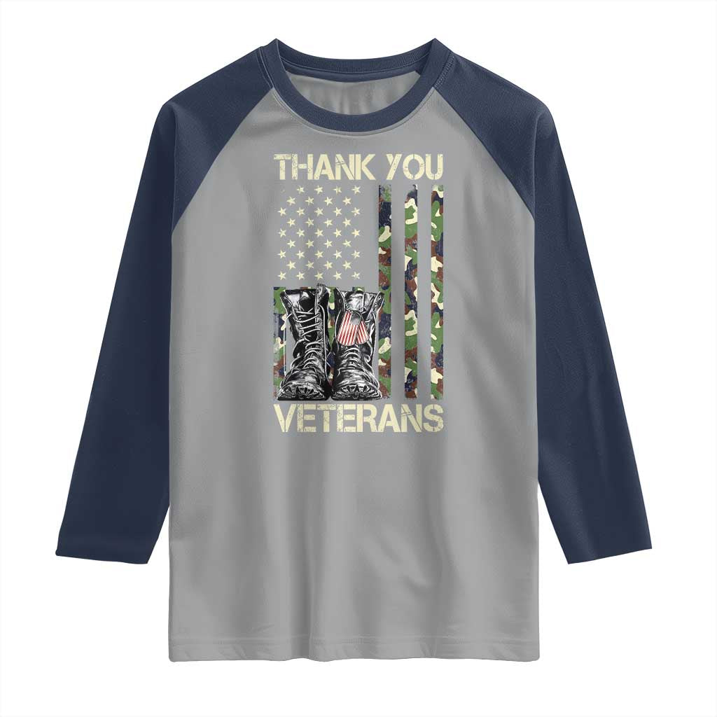 Thank You Veterans Raglan Shirt Camo American Flag Military Supportive Veterans Day - Wonder Print Shop