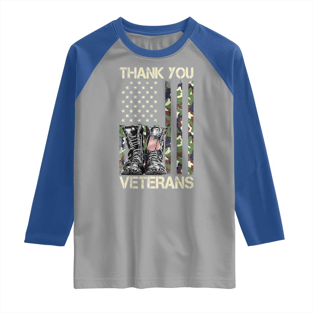 Thank You Veterans Raglan Shirt Camo American Flag Military Supportive Veterans Day - Wonder Print Shop
