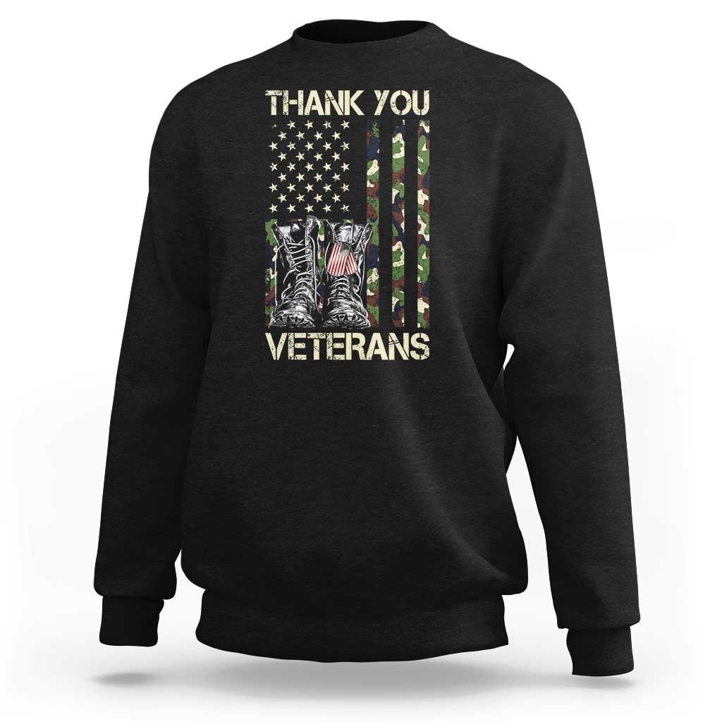 Thank You Veterans Sweatshirt Camo American Flag Military Supportive Veterans Day - Wonder Print Shop