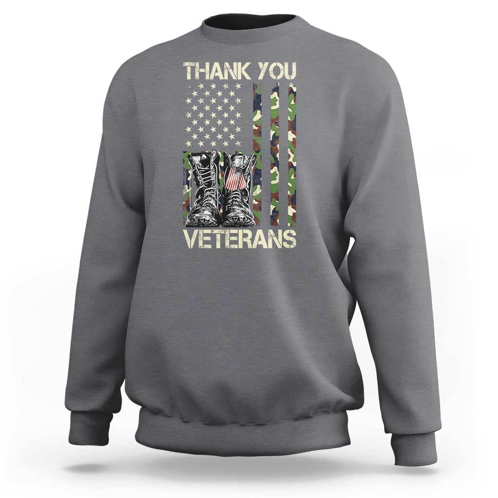 Thank You Veterans Sweatshirt Camo American Flag Military Supportive Veterans Day - Wonder Print Shop