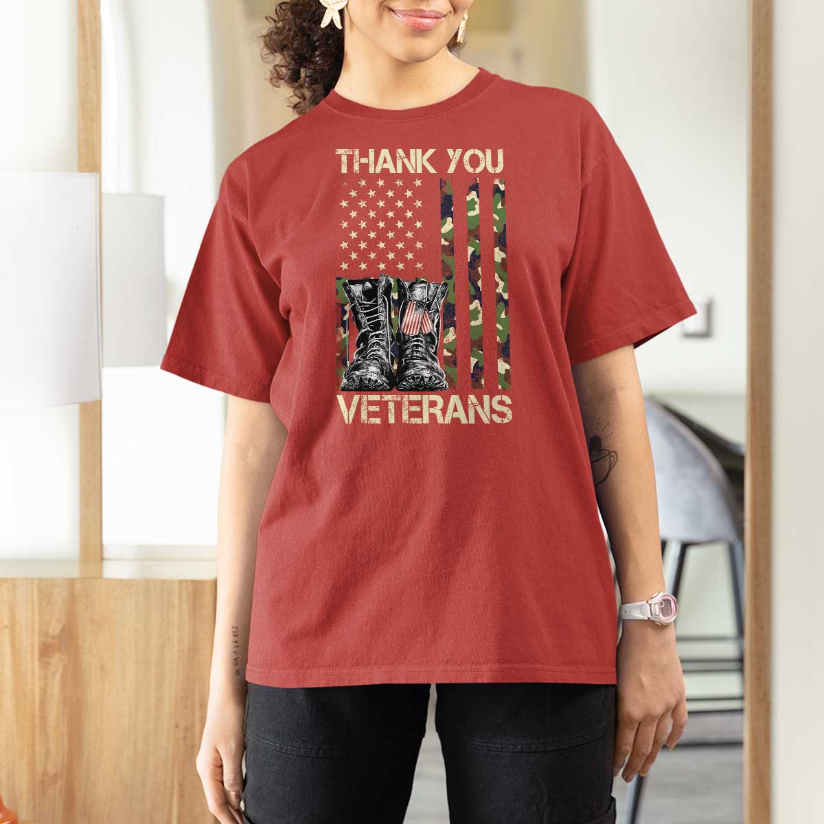 Thank You Veterans T Shirt For Women Camo American Flag Military Supportive Veterans Day - Wonder Print Shop