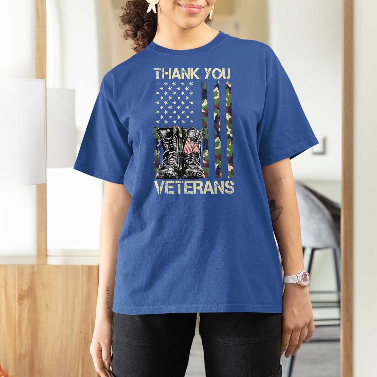 Thank You Veterans T Shirt For Women Camo American Flag Military Supportive Veterans Day - Wonder Print Shop