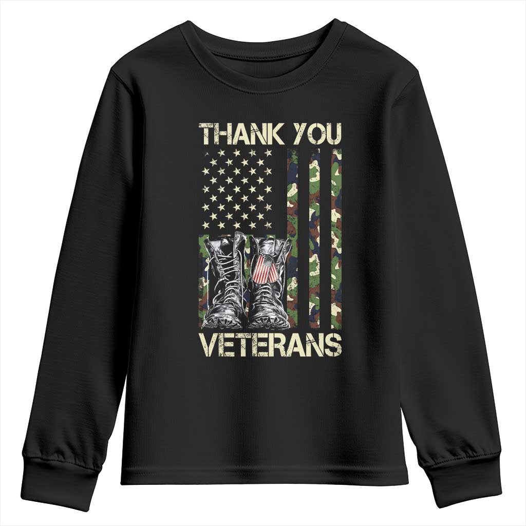 Thank You Veterans Youth Sweatshirt Camo American Flag Military Supportive Veterans Day - Wonder Print Shop
