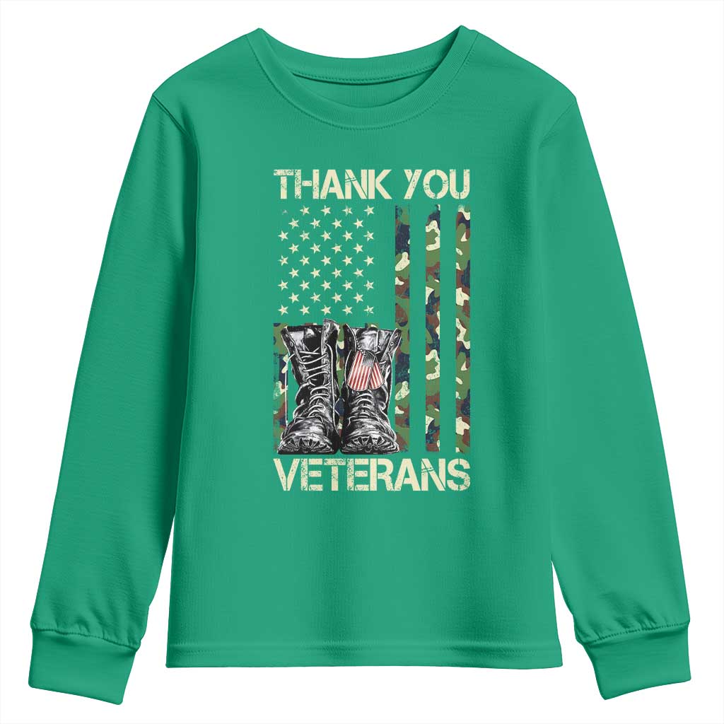 Thank You Veterans Youth Sweatshirt Camo American Flag Military Supportive Veterans Day - Wonder Print Shop
