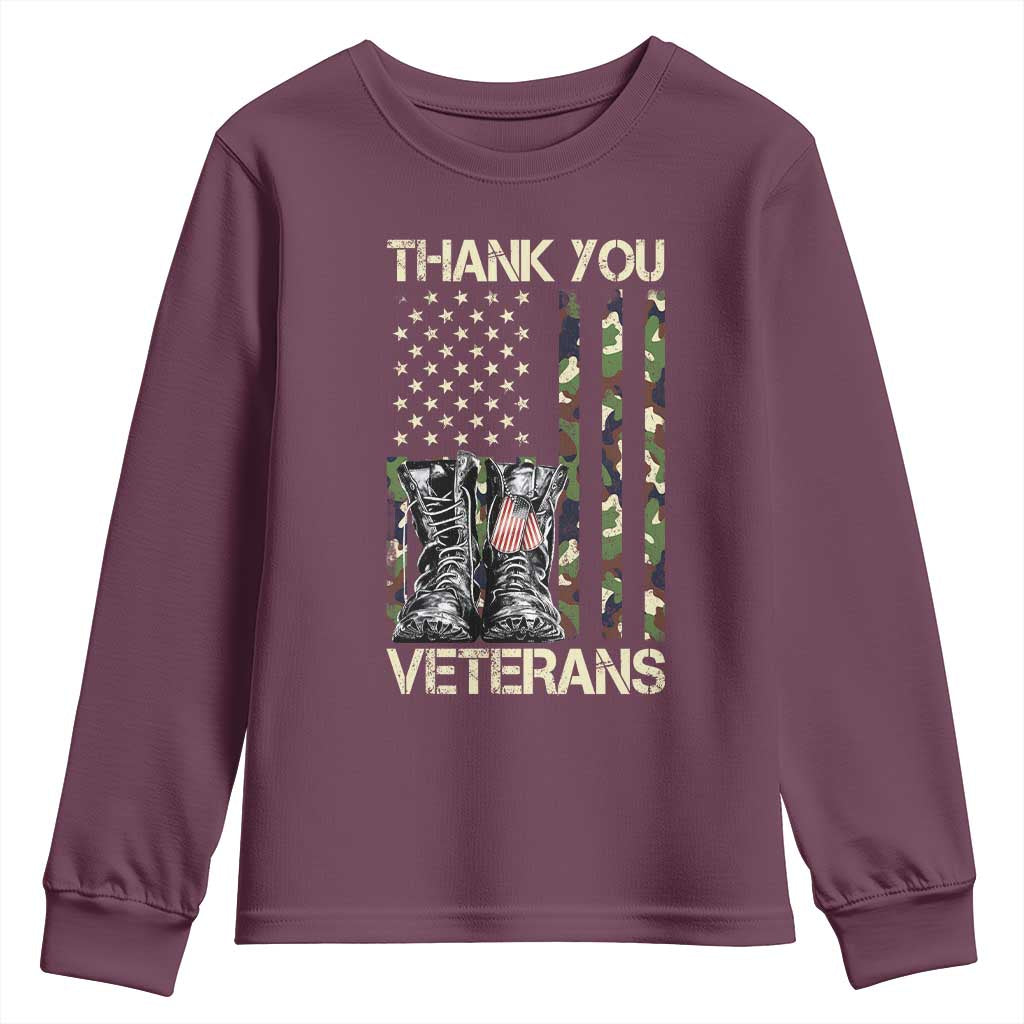Thank You Veterans Youth Sweatshirt Camo American Flag Military Supportive Veterans Day - Wonder Print Shop