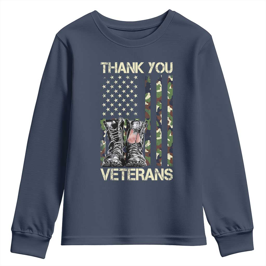 Thank You Veterans Youth Sweatshirt Camo American Flag Military Supportive Veterans Day - Wonder Print Shop