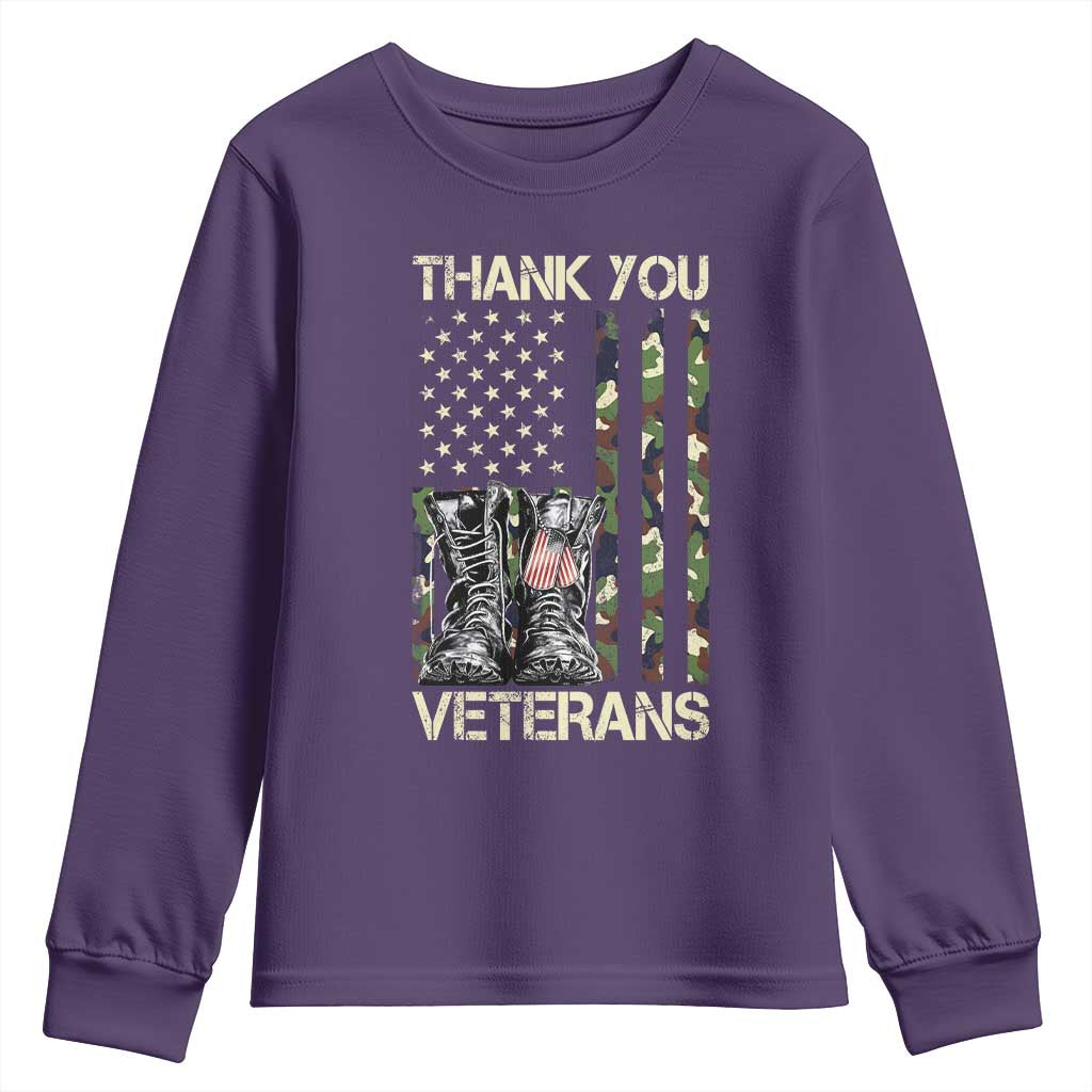 Thank You Veterans Youth Sweatshirt Camo American Flag Military Supportive Veterans Day - Wonder Print Shop