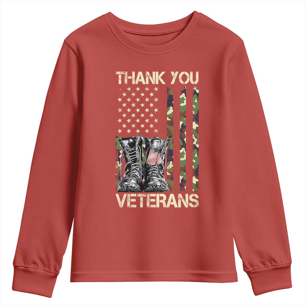 Thank You Veterans Youth Sweatshirt Camo American Flag Military Supportive Veterans Day - Wonder Print Shop