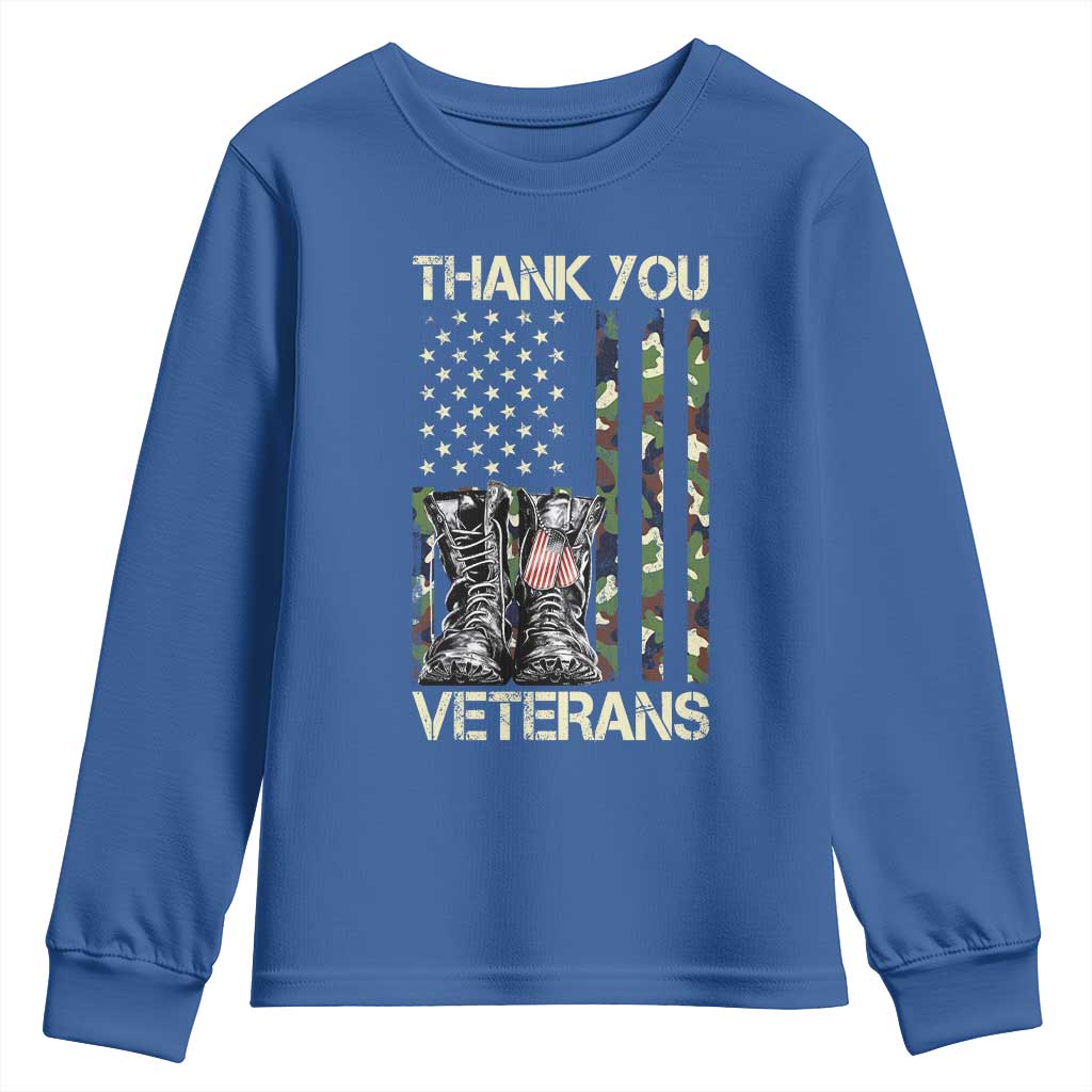 Thank You Veterans Youth Sweatshirt Camo American Flag Military Supportive Veterans Day - Wonder Print Shop