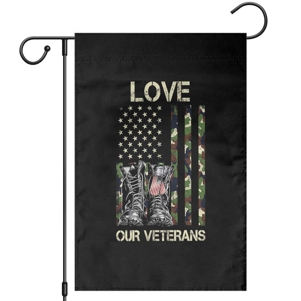 Love Our Veterans Garden Flag Camo American Flag Military Supportive Veterans Day - Wonder Print Shop