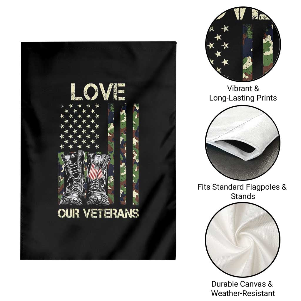 Love Our Veterans Garden Flag Camo American Flag Military Supportive Veterans Day - Wonder Print Shop