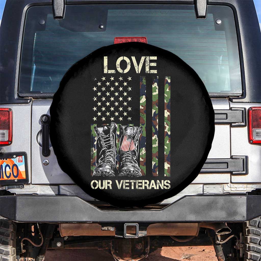 Love Our Veterans Spare Tire Cover Camo American Flag Military Supportive Veterans Day - Wonder Print Shop