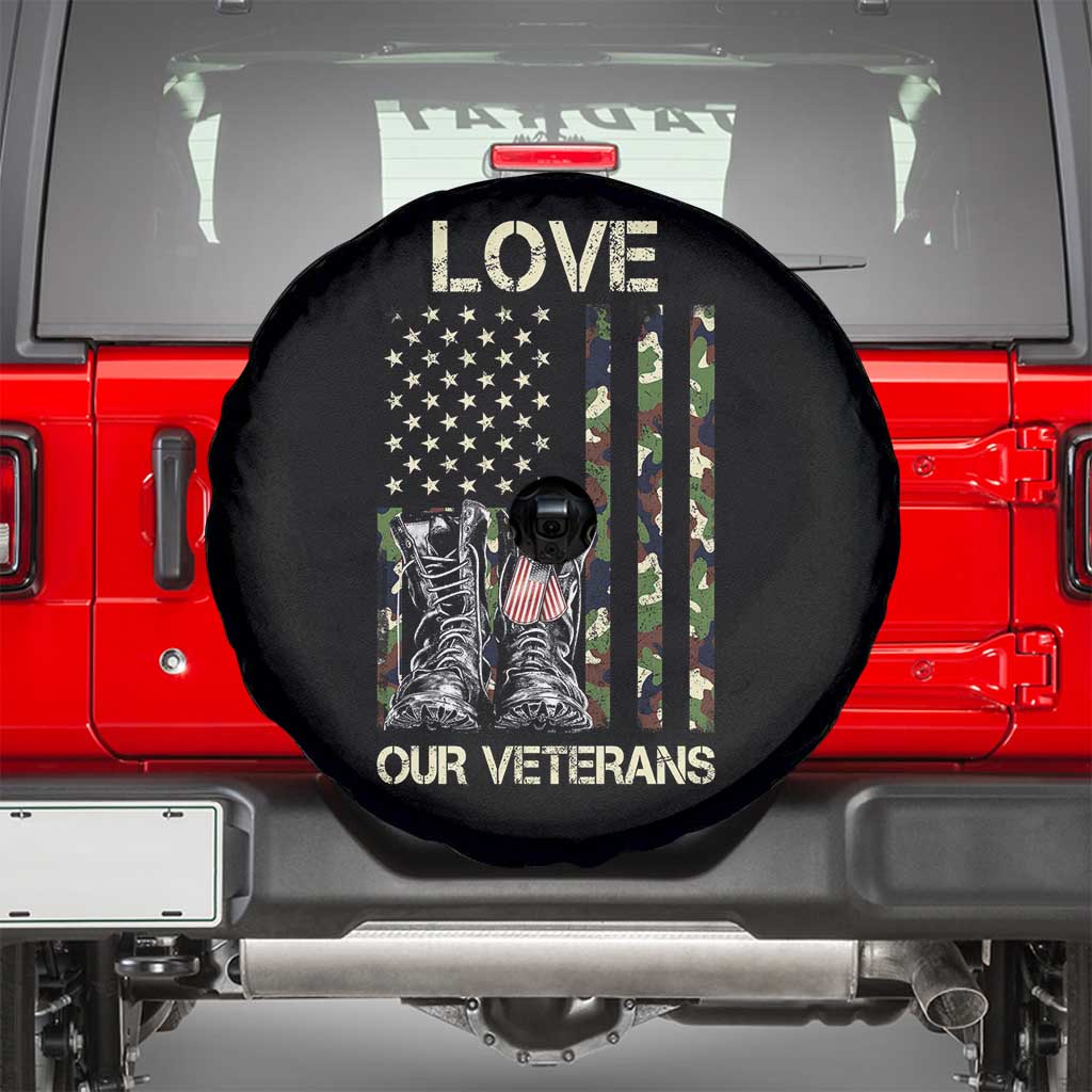 Love Our Veterans Spare Tire Cover Camo American Flag Military Supportive Veterans Day - Wonder Print Shop