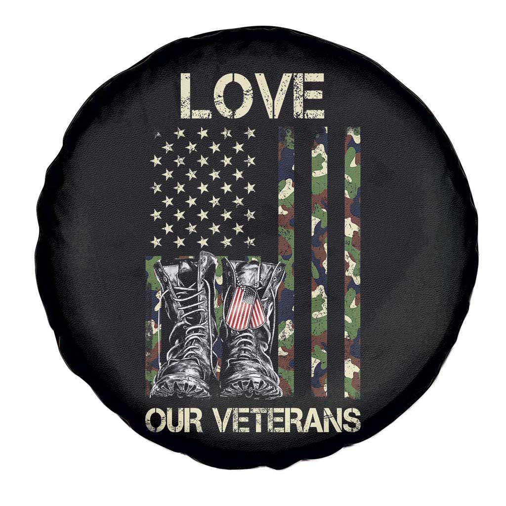 Love Our Veterans Spare Tire Cover Camo American Flag Military Supportive Veterans Day - Wonder Print Shop