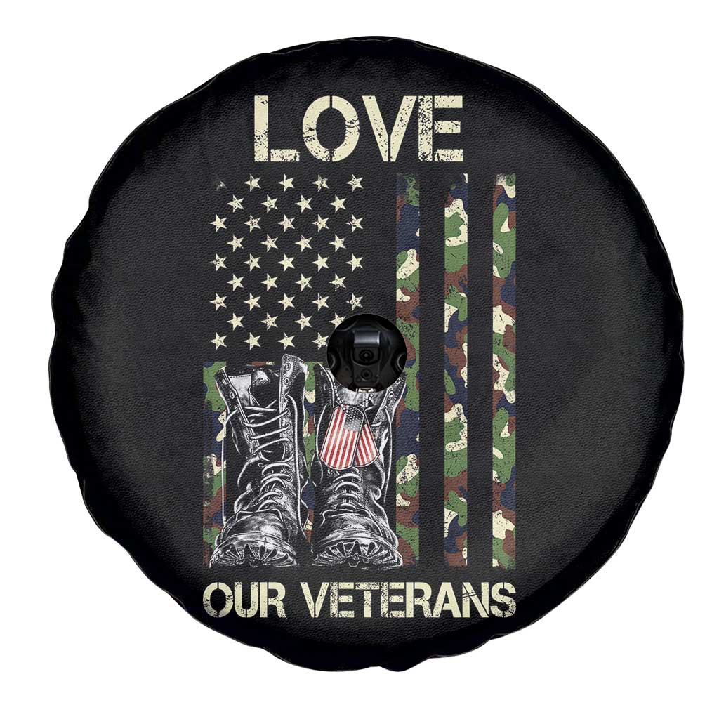 Love Our Veterans Spare Tire Cover Camo American Flag Military Supportive Veterans Day - Wonder Print Shop