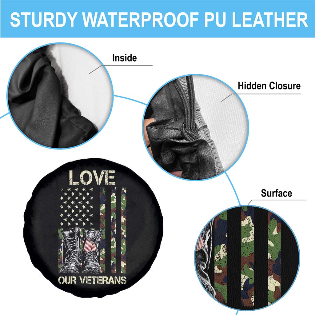 Love Our Veterans Spare Tire Cover Camo American Flag Military Supportive Veterans Day - Wonder Print Shop