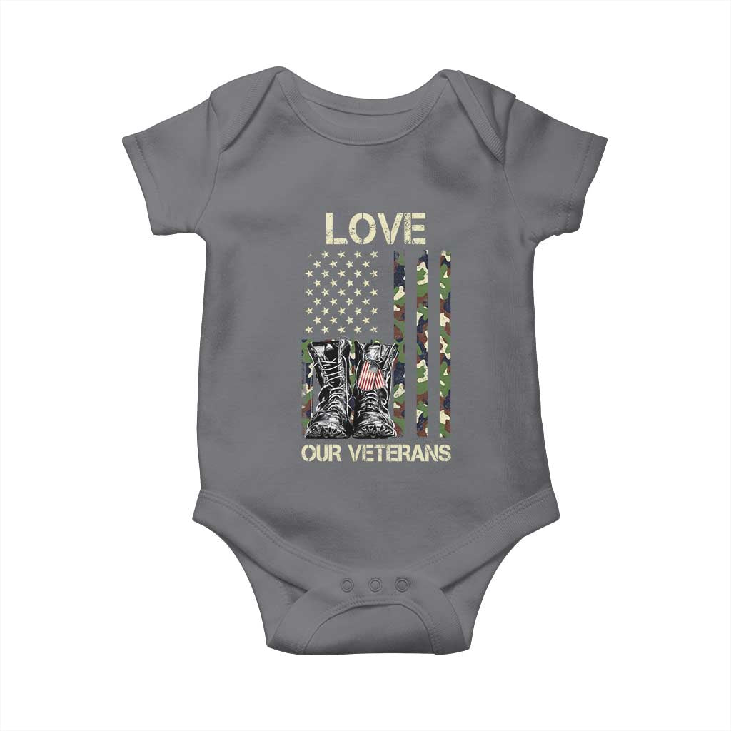Love Our Veterans Baby Onesie Camo American Flag Military Supportive Veterans Day - Wonder Print Shop