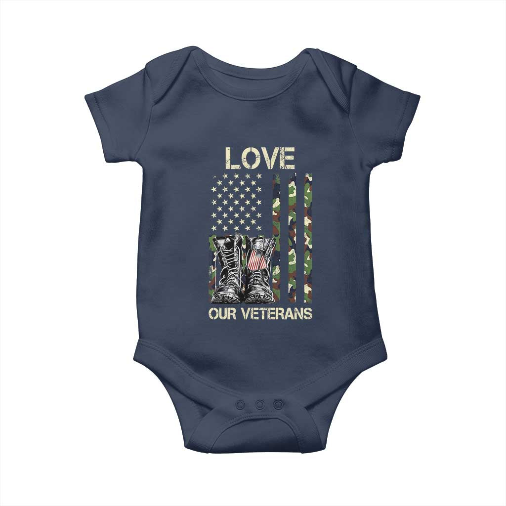 Love Our Veterans Baby Onesie Camo American Flag Military Supportive Veterans Day - Wonder Print Shop