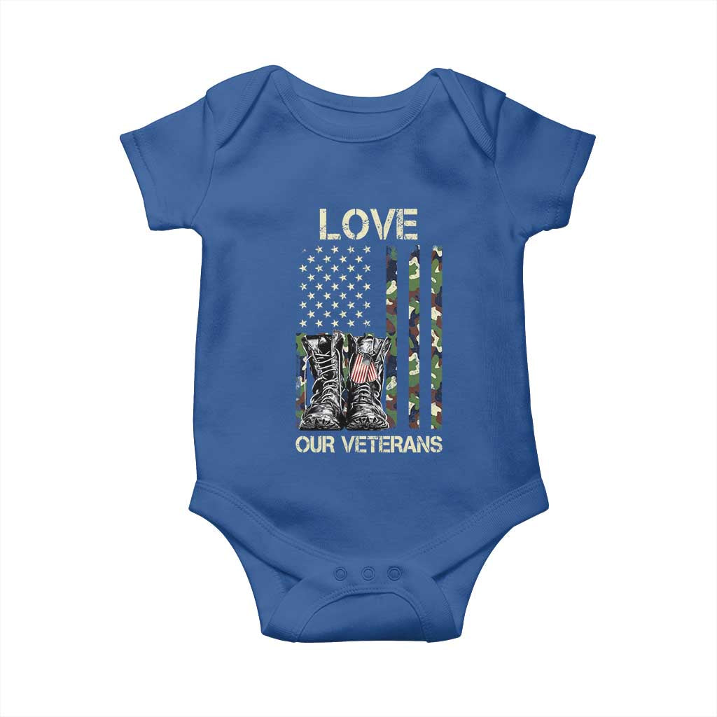 Love Our Veterans Baby Onesie Camo American Flag Military Supportive Veterans Day - Wonder Print Shop