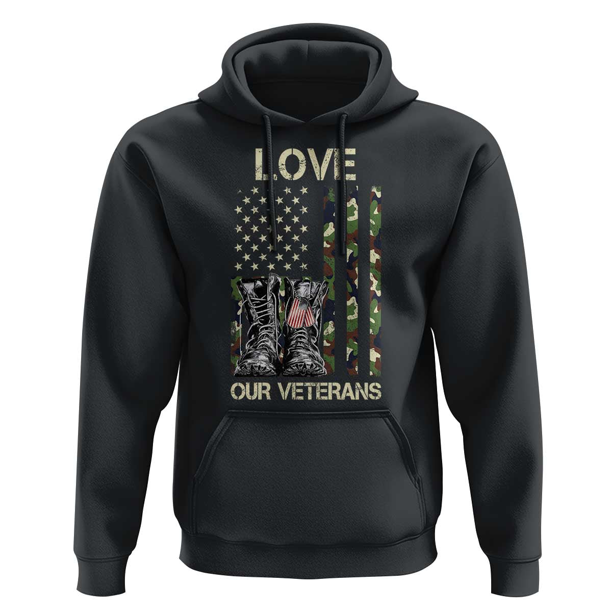 Love Our Veterans Hoodie Camo American Flag Military Supportive Veterans Day - Wonder Print Shop